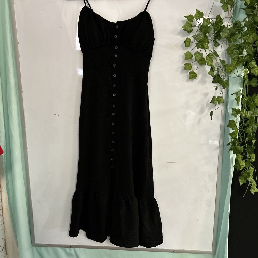 No Boundaries Women's Small Sleeveless Fitted Black Midi Dress Button Front - Picture 1 of 5
